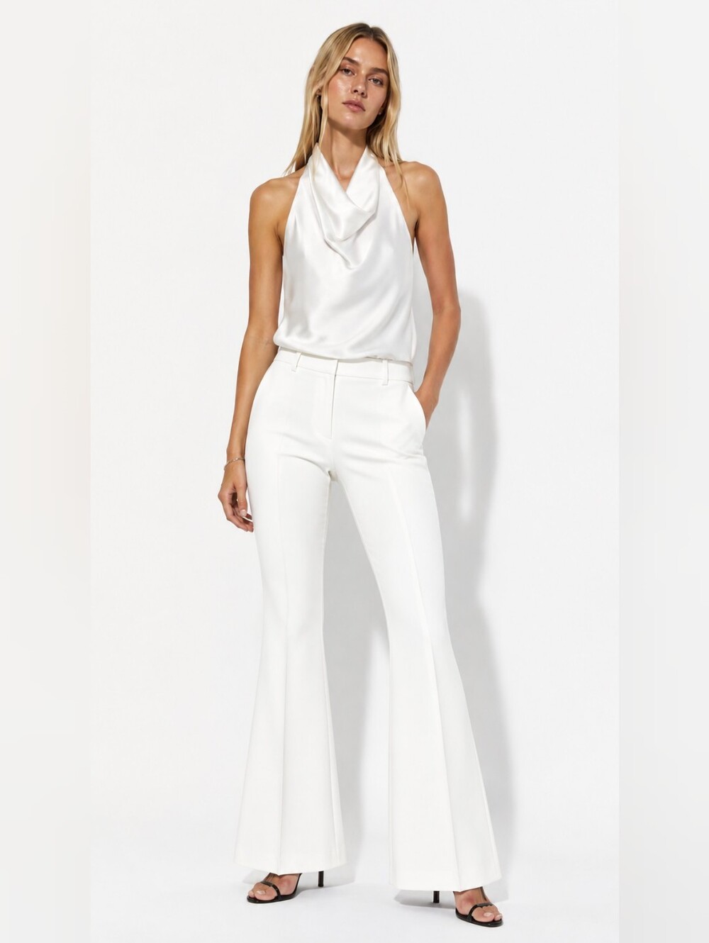 NEW Zara Size M Elegant White Satin Halter Top